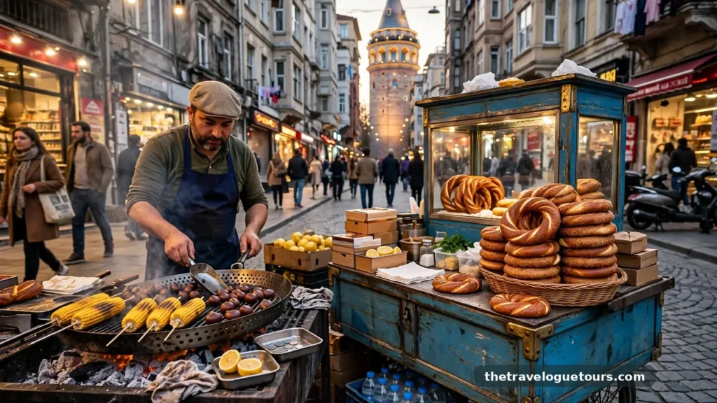 Simit carts and street food stalls in Istanbul