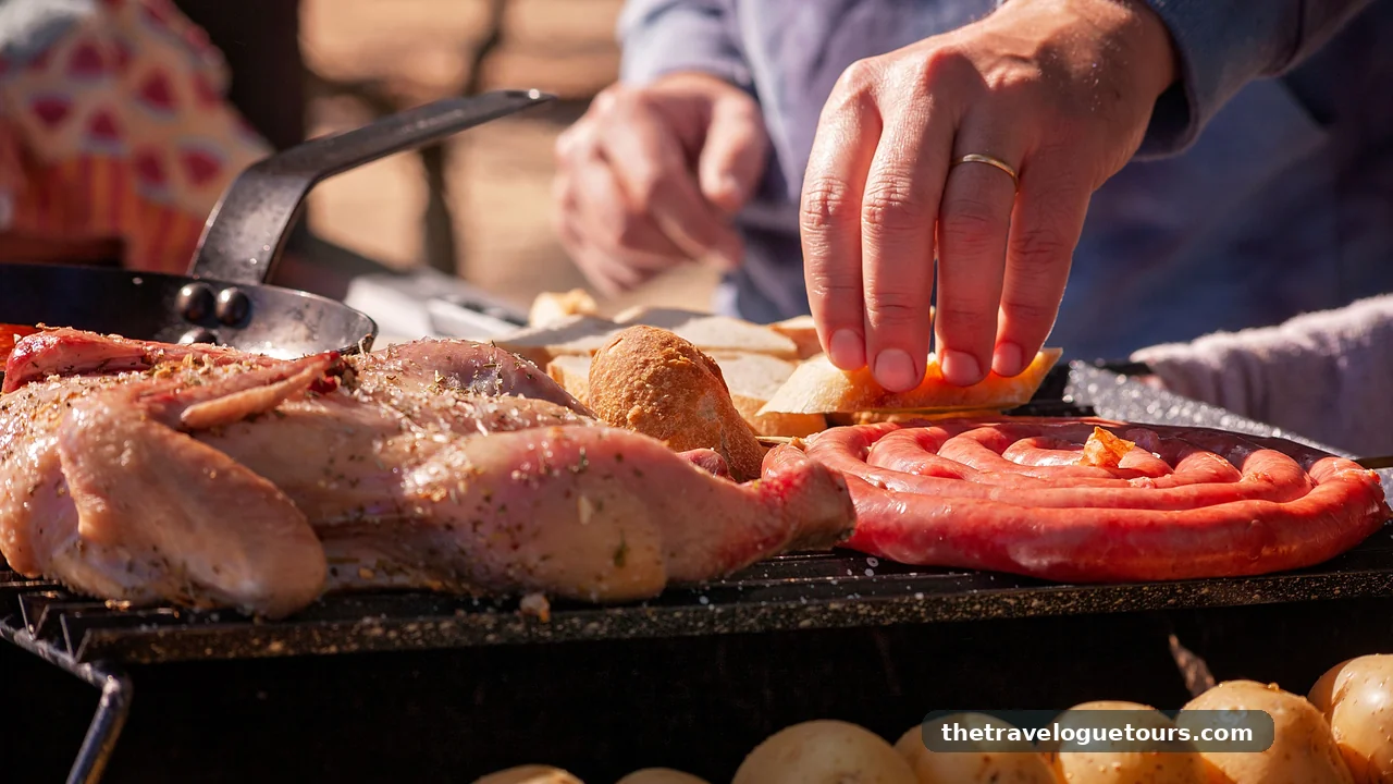 Man grilling chicken on an outdoor barbecue grill