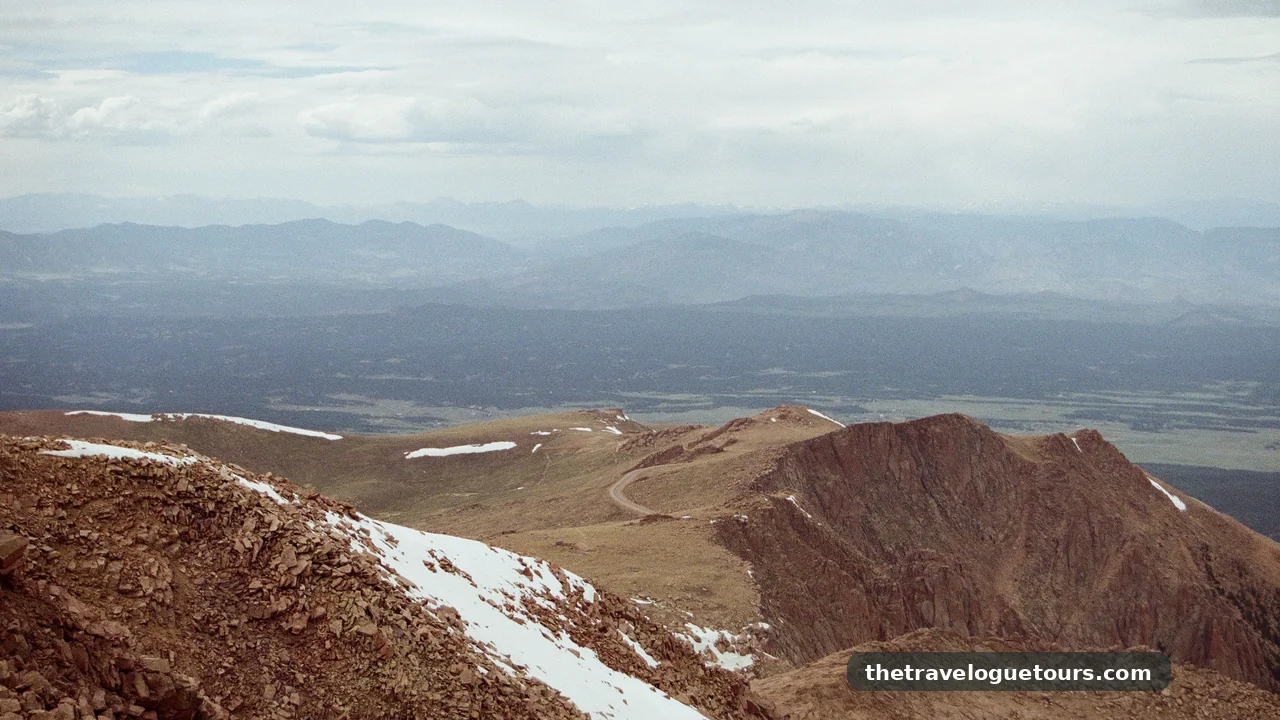 Rugged mountain landscape and valleys viewed from Pikes Peak in Colorado