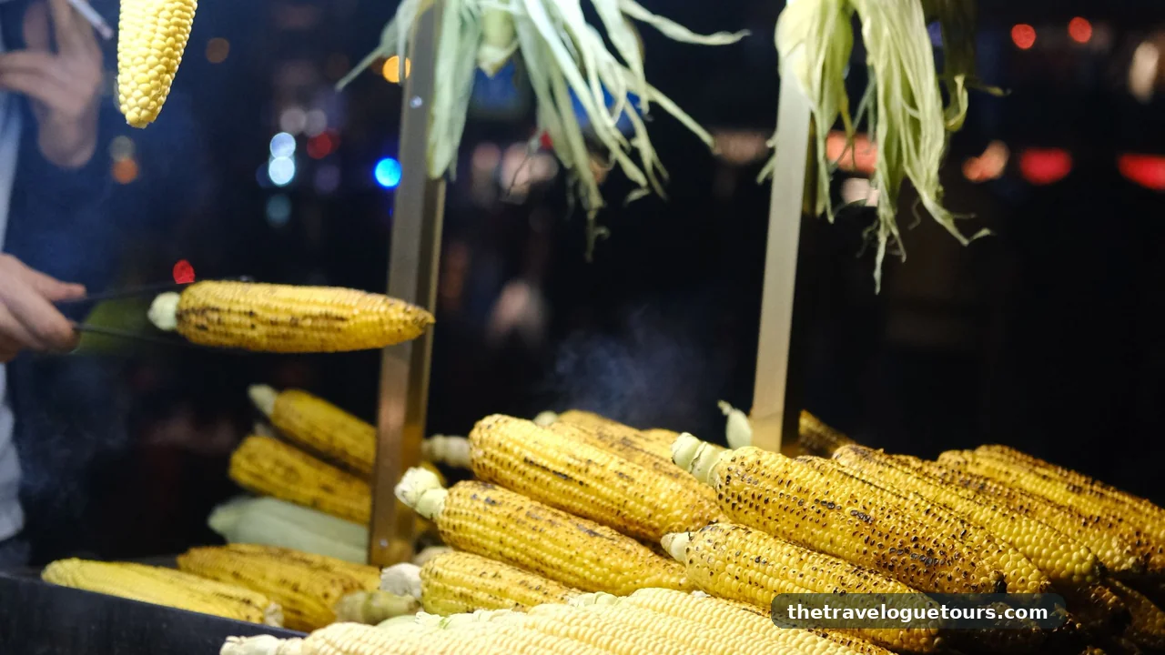 Street food cart serving grilled corn