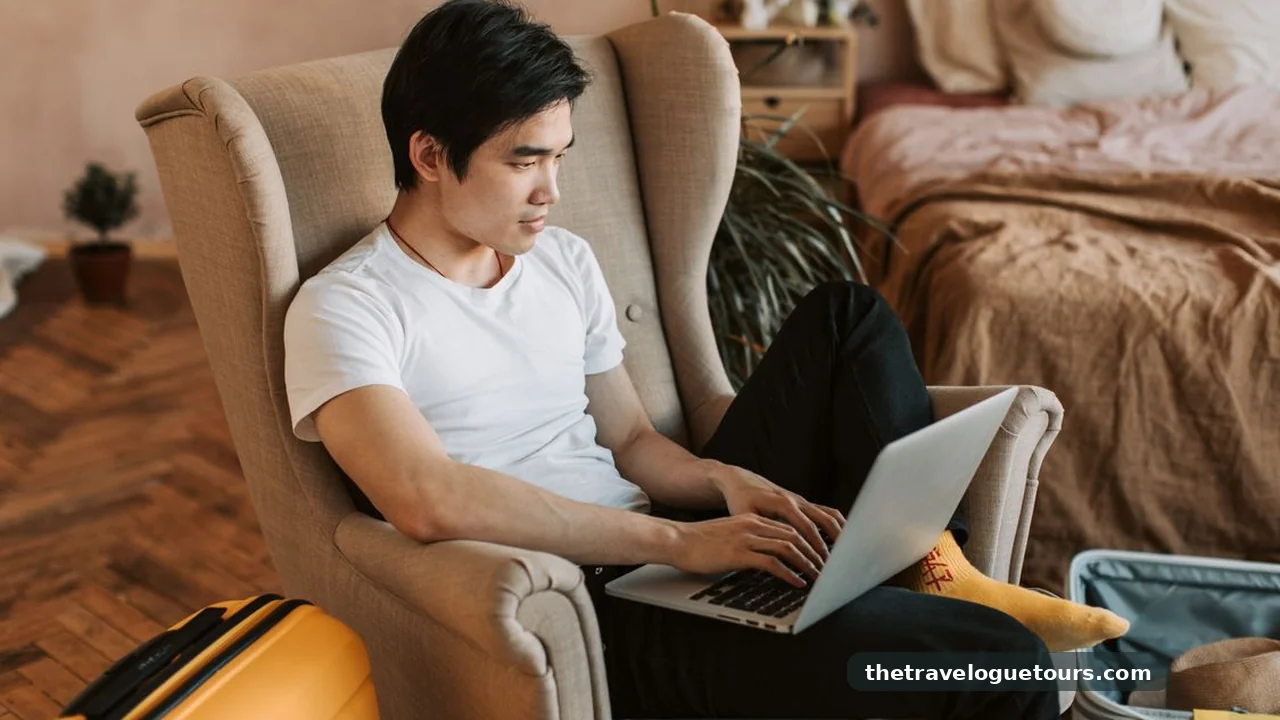 Traveller comparing flight prices on a laptop at home